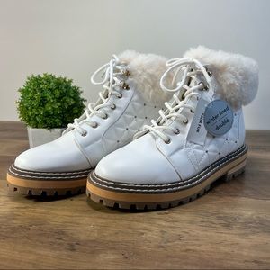 NWT mySTYLE studded white lined chunky ankle boots size 9